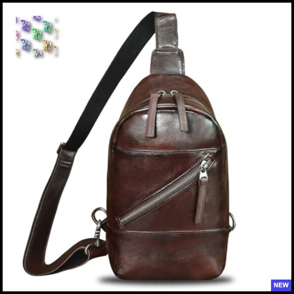 Genuine Leather Sling Backpack Retro Vintage Crossbody Bag Adjustable Strap - Picture 2 of 7